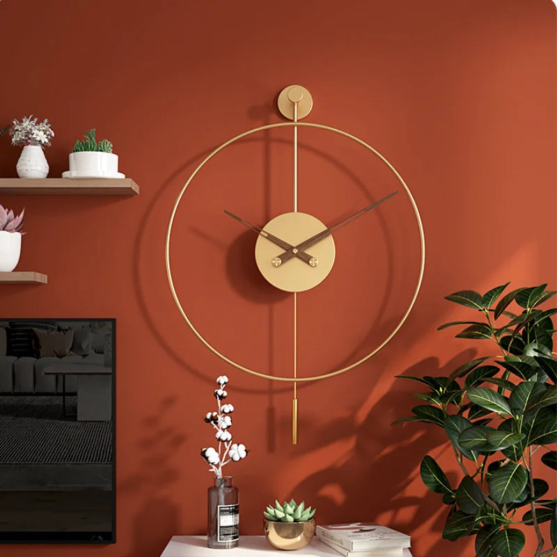 Metal Minimalist Wall Clock European Automatic Swing Decorative Clock Creative Round Wall Watch Living Room Silent Quartz Watch