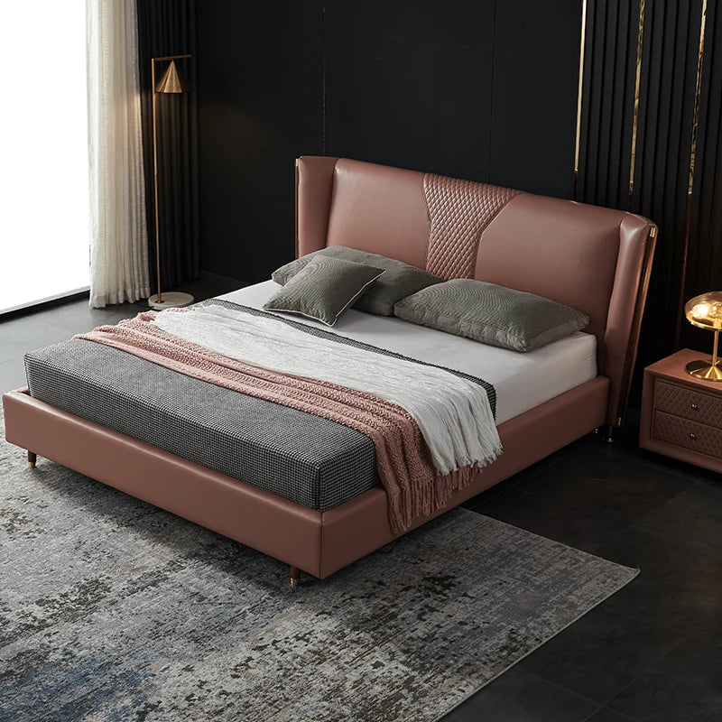 ltalian Light Luxury Leather Bed Modern Minimalist Double Bed High Quality Muebles De Dormitorio Master Bedroom