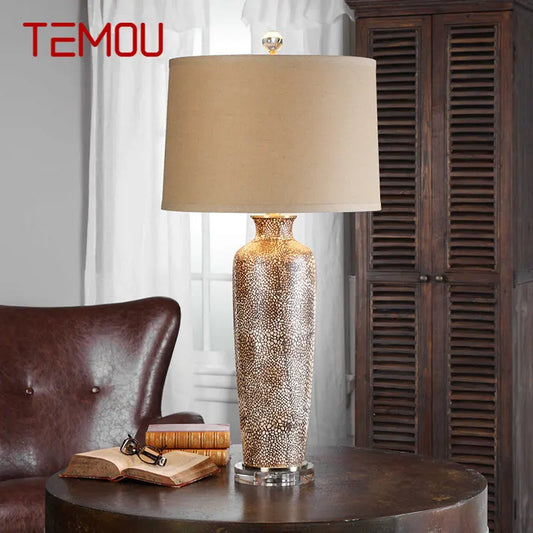 TEMOU American Style Ceramic Table Lamp LED Vintage Creative Luxury Desk Lights for Home Living Bedroom Bedside Decor