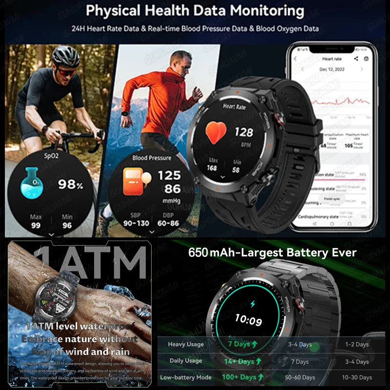 New GPS Smartwatch 1.45'' AMOLED Display 100 Sports Modes Voice Calling Smart Watch Men Women Military Grade Toughness Watches