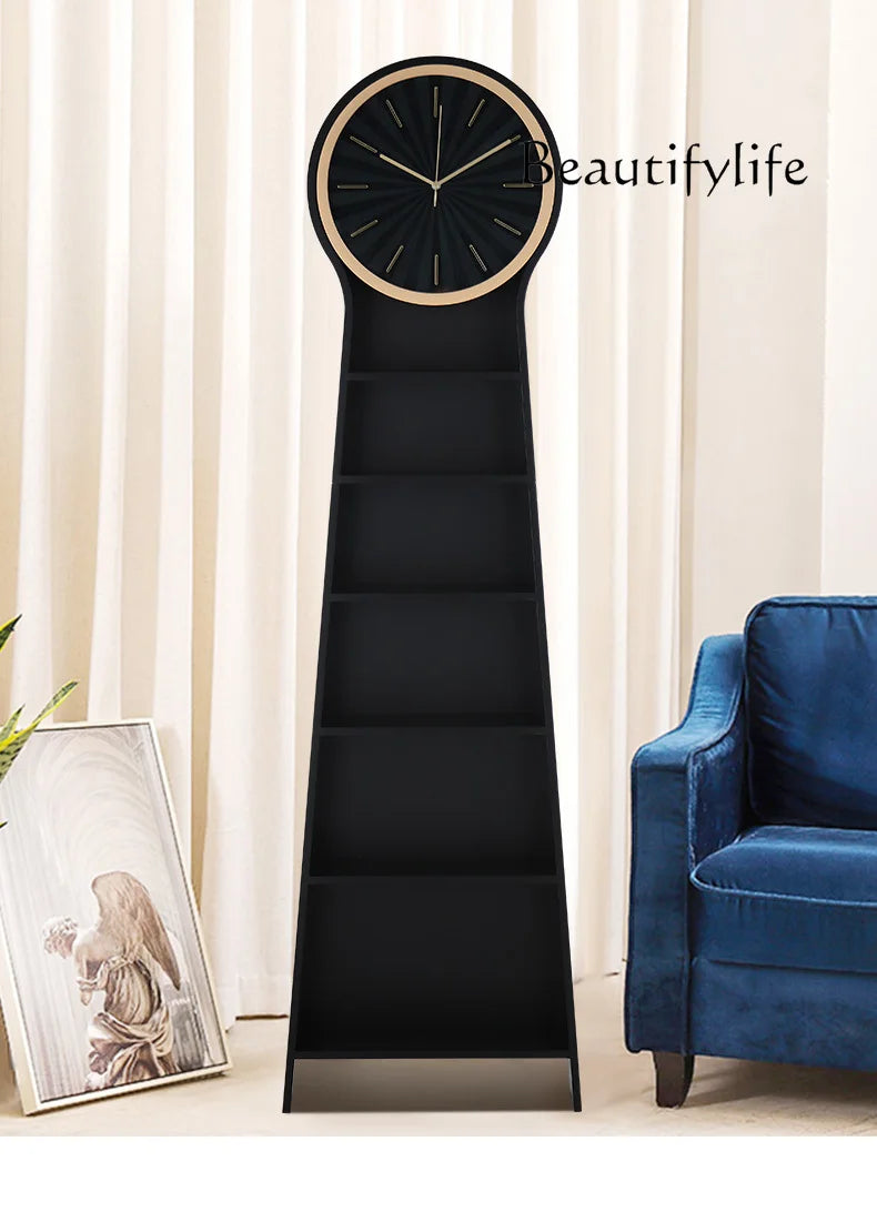 Light Luxury Floor Modern Minimalist Living Room Radio Wave Solid Wood Clock Storage Bookshelf Clock Big Decorations