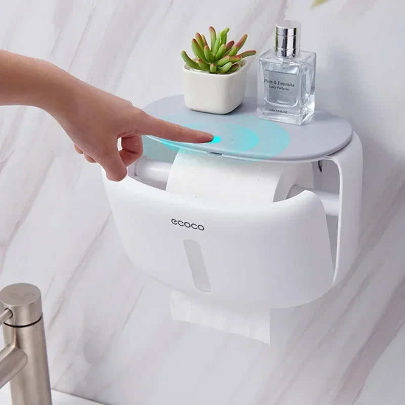 ECOCO Toilet Paper Holder No Drill Tissue Hanger WC Rolhouder Waterproof Multifunctional Automatic Opening Bathroom Accessories