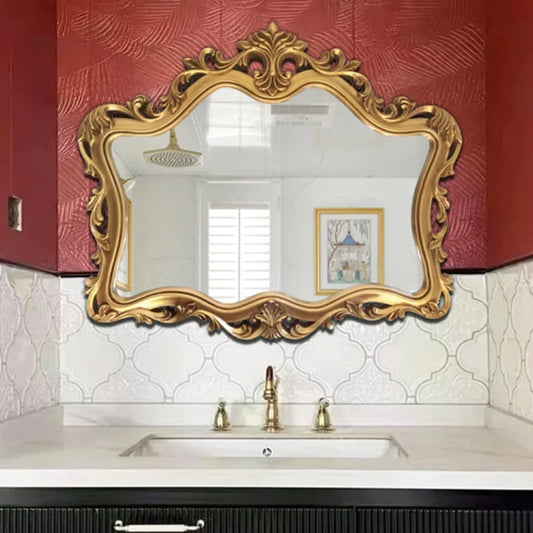 Girls Decorative Wall Mirror Vanity Vintage Luxury Nordic Mirror Aesthetic Bathroom Gold Antique Espelho Decoration Home GXR40XP