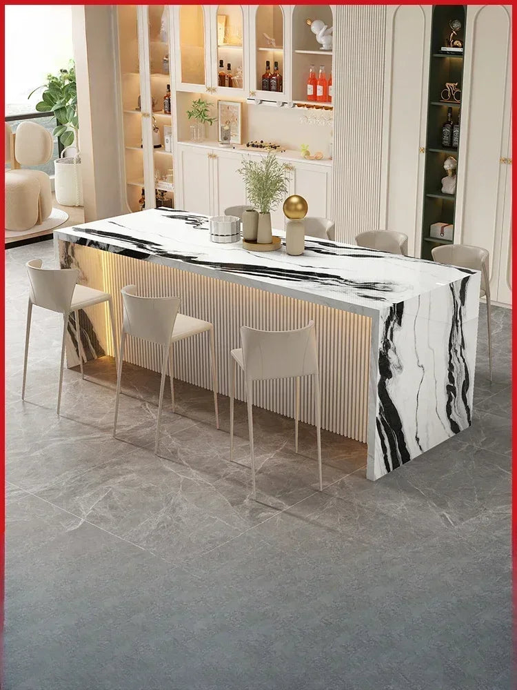 Customized light luxury open kitchen slate island dining table