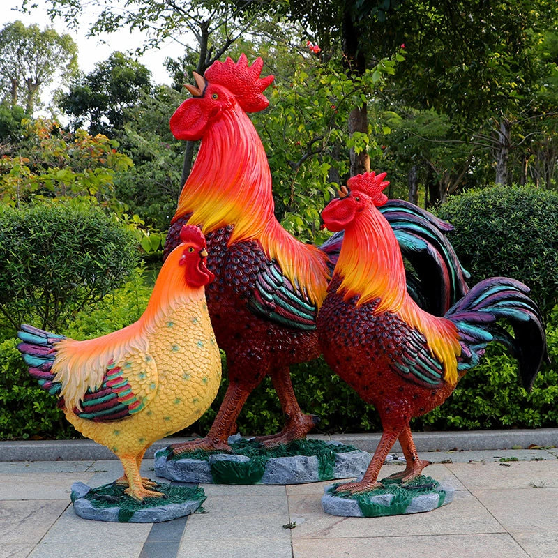 Fiberglass Rooster Sculpture Outdoor Garden Fortune Decoration Luminous Chicken Model Simulation Big Rooster Ornaments