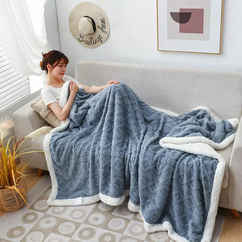 Winter Blanket Lamb Wool weighted Super Soft Double Side Microfiber Flannel Throw Blanket for Bed Comfortable Warm Comforter