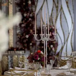 Crystal Pillar Tall Glass Candle Holder 5 Arms Crystal Candlesticks For Wedding Decor Cheap Glass Candlesticks