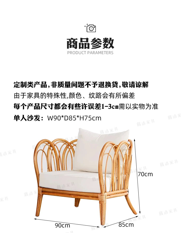 Rattan Sofa Nordic Combination B & B Living Room Modern Real Rattan Small Apartment Single Three-Person Leisure Rattan Chair