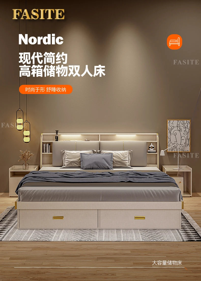 Modern Marriage Bed Minimalist Queen Size Luxury Bedroom Bed Multifunctional Storage Camas De Casal De Luxo Home Furniture