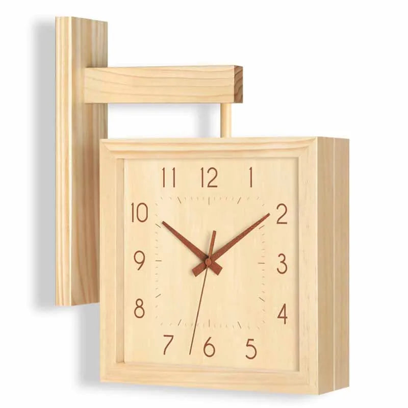 Wooden Double Sided Wall Clocks Mechanism Silent Wall Clock Interior Modern Minimalist Clocks Creative Living Room Decoration