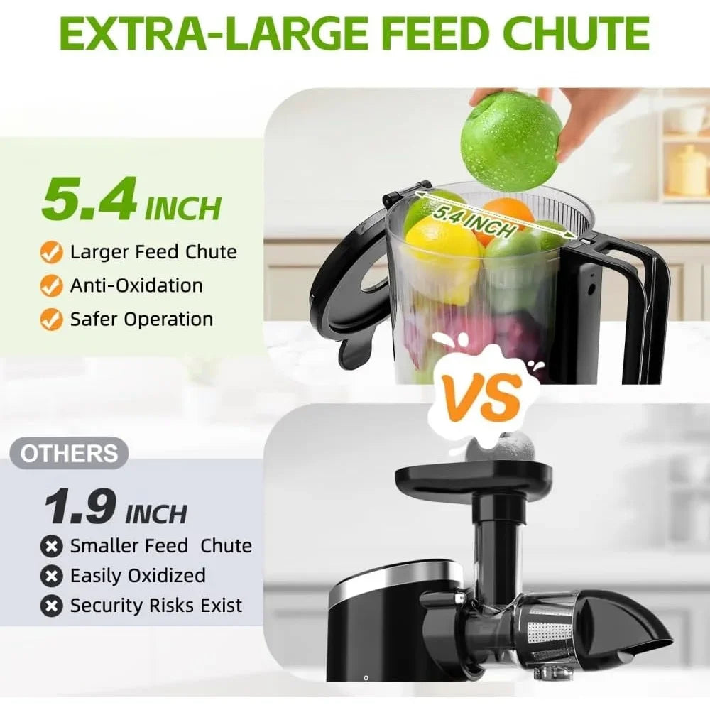 Cold Press Juicer, 5.4" Large Feed Chute Fit, 99% High Juice Yield & Easy To Assemble & Automatic Safety Senso, Juicer