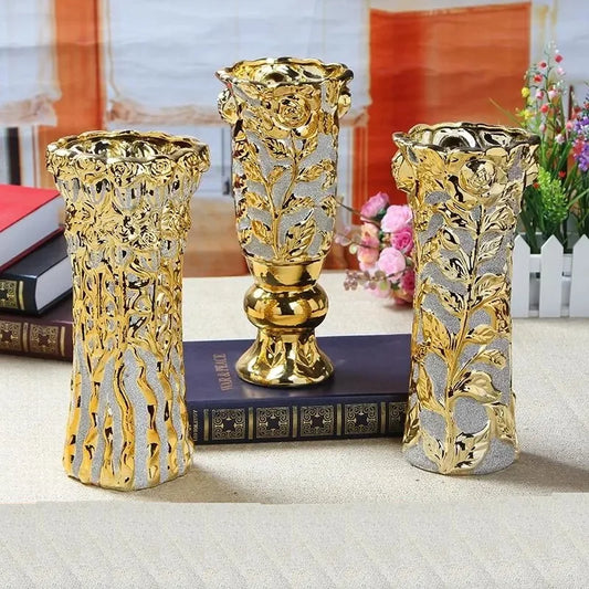 30CM Luxury Europe Gold Ceramic Vase Home Decor Creative Design Porcelain Decorative Flower Vase For Wedding Decoration