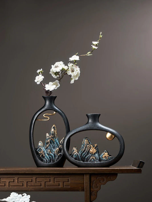 Chinese-style Living Room Desktop Flower Vase, Light Luxury High-end Dried Flower Decorations, High-end Office Decorations