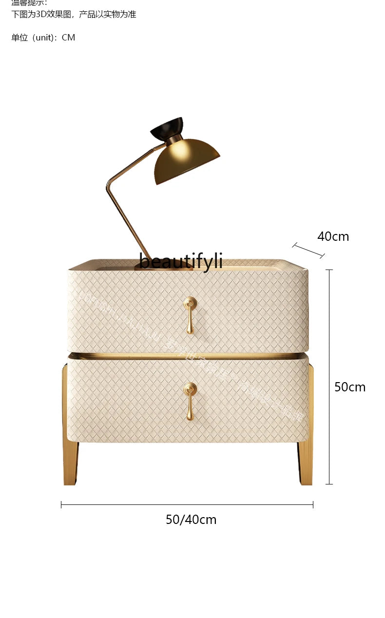 Bedside Table Light Luxury High-Grade Solid Wood Stone Plate Chest of Drawers Modern Simple Home Bedroom Bedside Cabinet