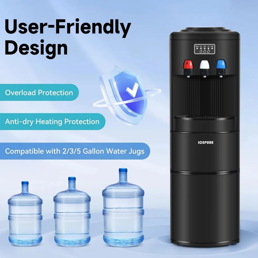 Dispenser with Ice Maker, 3-in-1 Hot and Cold Water Cooler with Built-in Bullet Ice Maker Machine, 26.5lbs/24H, To