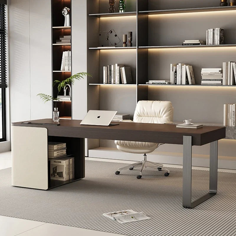 Italian Minimalist Study Office computer desk Luxury Modern Solid Wood desk Nordic Saddle Leather Computer Mesa Office Furniture