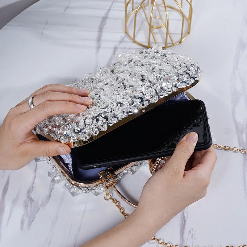 2024 New Women's Evening Bags Fashion Luxury Sequin Beaded Banquet Handbags Clutches Ladies Chain Small Shoulder Bag Purses