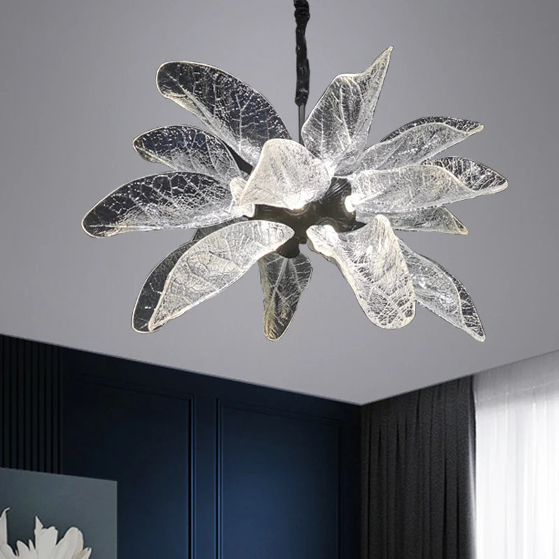 Creative leaf design modern led chandelier, used for living room luxury home decoration hanging lamp large black lamp