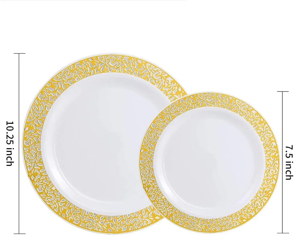 40/20pcs Gold Plastic Plates,Party Dinner Plates and Salad/Dessert Plates Combo,Heavy Duty Plastic Plates for Parties Wedding