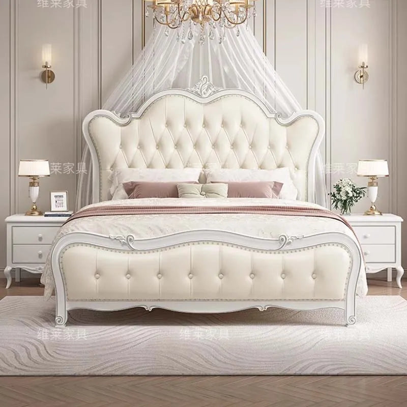 European Marriage Bed Luxury Aesthetic Wood Queen Size Bedroom Bed Modern Storage Cama Casal Multifuncional Home Furniture