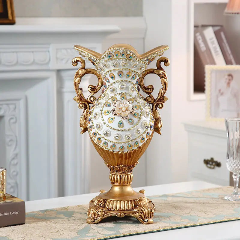 Luxury Storage Tray Resin Vase Stereoscopic Dried Fowers Arrangement Wobble Plate Living Room Entrance Ornaments Home Decoration