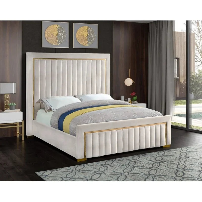 Customized high quality king double size upholstered bed designs for home