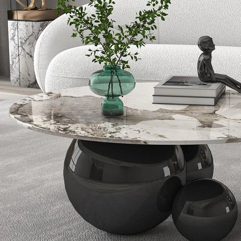 Designer Gold Black Center Base Table Living Room Furniture Stainless Steel Home Impact Space Marble Modern Coffee Table Round