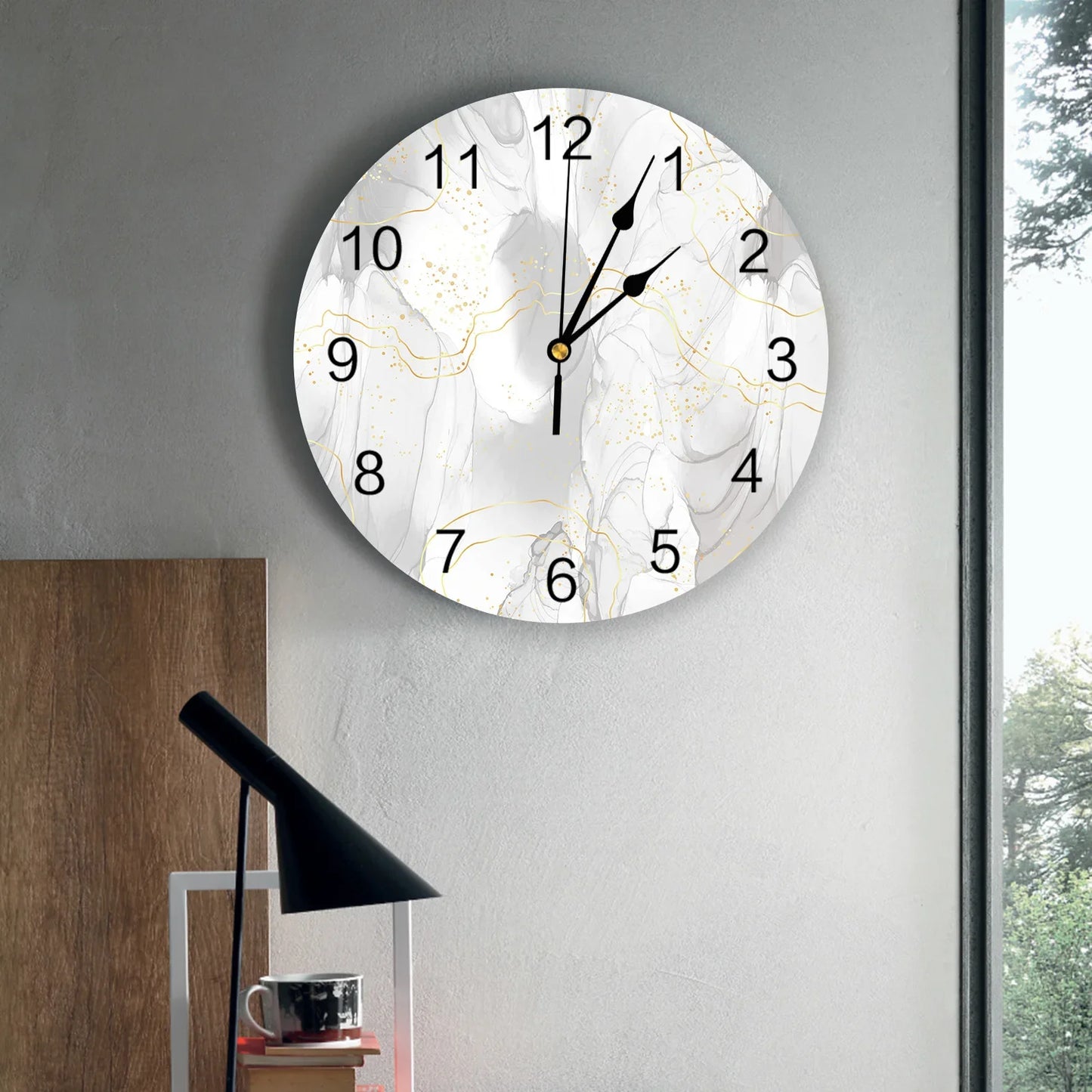 Marble Line Gold Gradient Overlap Gray Large Wall Clock Dinning Restaurant Cafe Decor Round Wall Clocks Silent Home Decoration