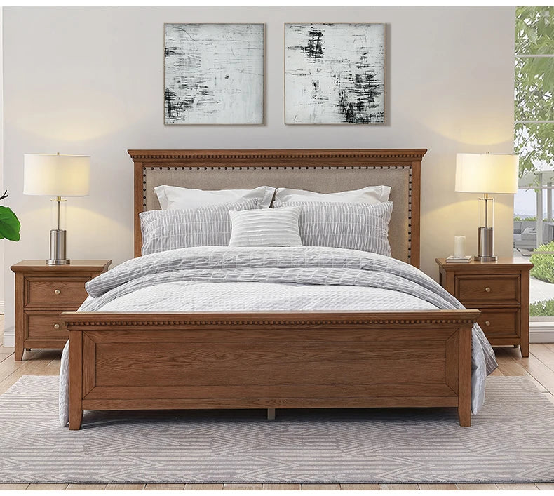 American Light Luxury Soft Pack Double Bed Solid Wood Master Bedroom Lit 2 Personnes Bedroom Furniture