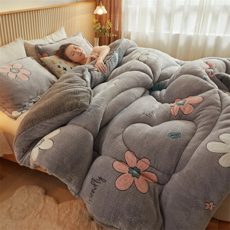 Thickened Winter Blanket Quilt Lamb Wool Double Layer Thick Warm Blanket 150/180/200 Comforter Throw Blankets for Beds