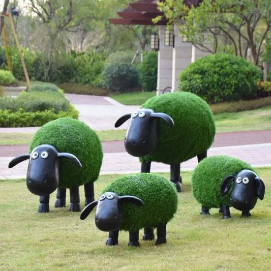 zq Outdoor Garden Garden Decoration GRP Sculpture Garden Decoration Landscape Flocking Sheep