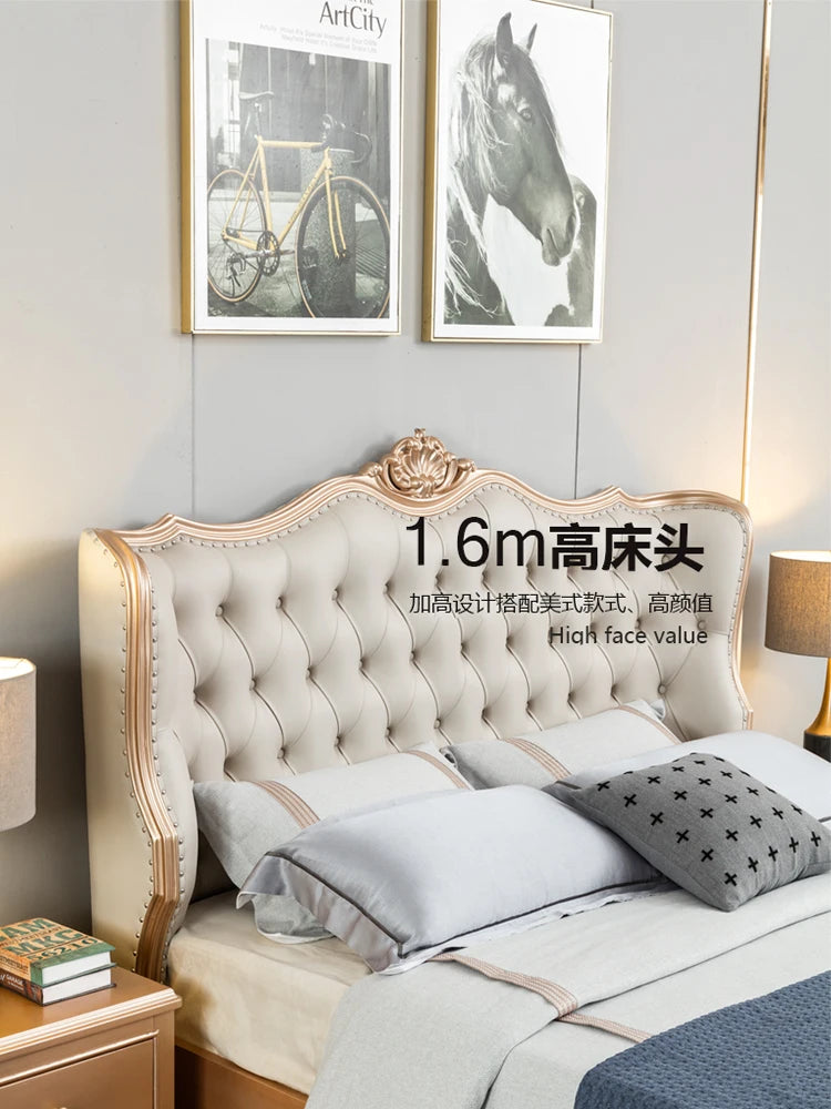 American Light Luxury Solid Wood Bed Double Master Bedroom Modern Simple European Luxury Leather Soft Storage King Bed