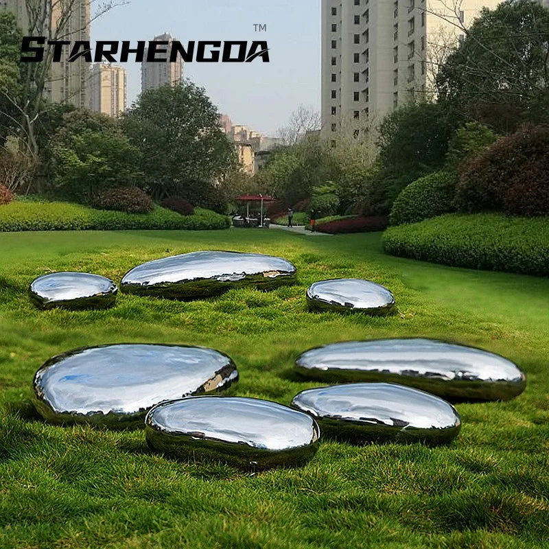 Park landscape stainless steel mirror cobblestone sculpture manufacturers make outdoor furnishing stainless steel large sculptur