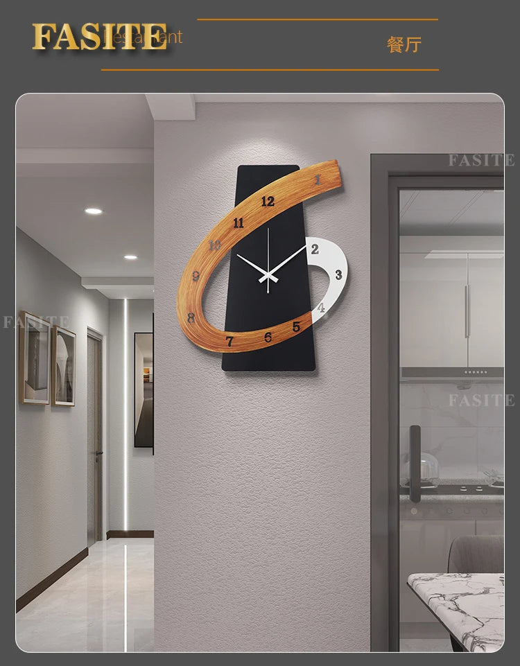 Home Wall Clock Living Room Gift Art Deco Wooden Unique Wall Clock Quartz Numbers Black Modern Design Silent Horloge Home