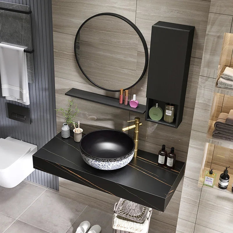 Luxury Bathroom Slate Vanity Intelligent Mirror Bathroom Cabinet Combination Rock Slab Countertop Washbasin Sink Bathroom Sets