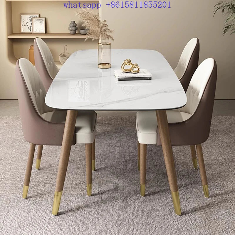 Modern luxury minimalist white dining table Large living room dining table chairs  mesa para cocina pequeña y sillas  롤테이블