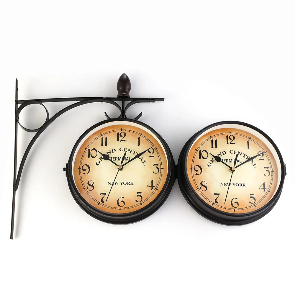 Vintage Wall Clock Living Room Silent Clock Double Sided Minimalist Antique Wall Clock Gifts Home Office Wall Hanging Art Deco