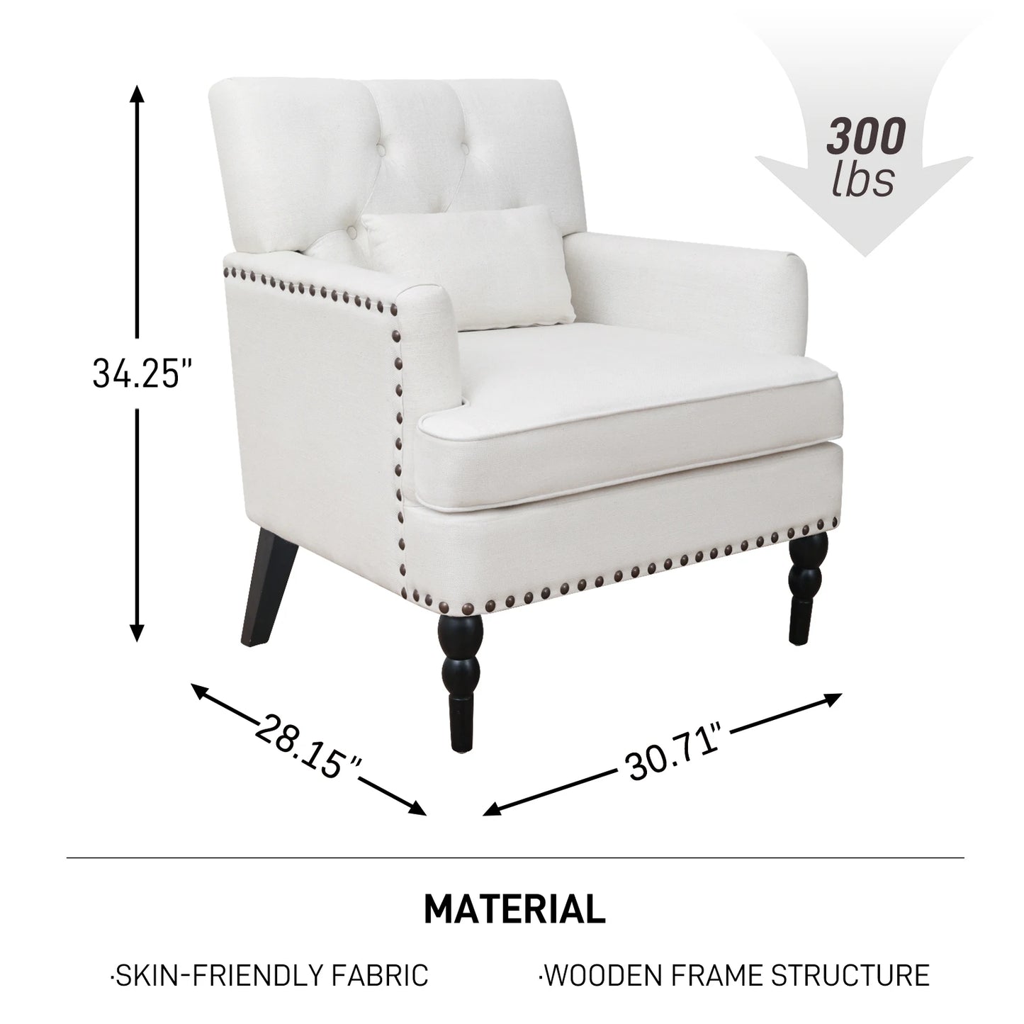 GERICCO Accent Chair for Living Room Comfy Club Chair with Pillow Lazy Sofa Button Tufted Rivet Armchair Luxury Nordic Furniture