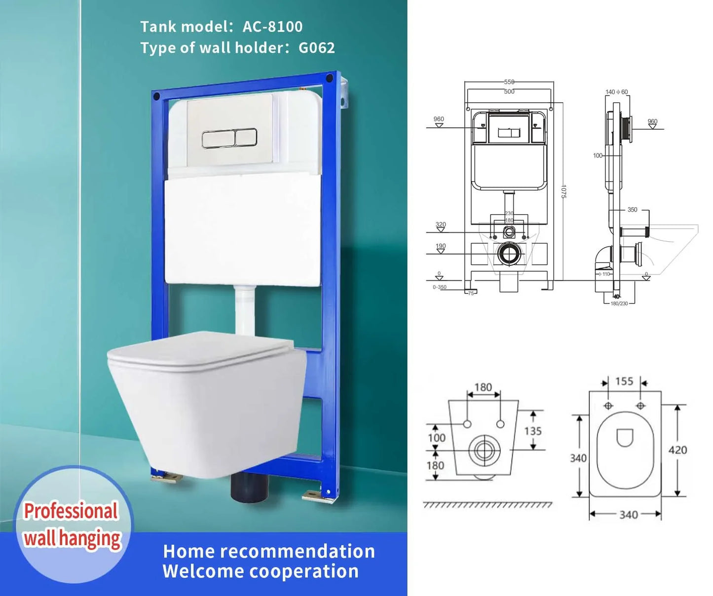 Wall Hung Smart Toilet With Tank Wc Pan Squat Toilet Concealed Cistern Push Button