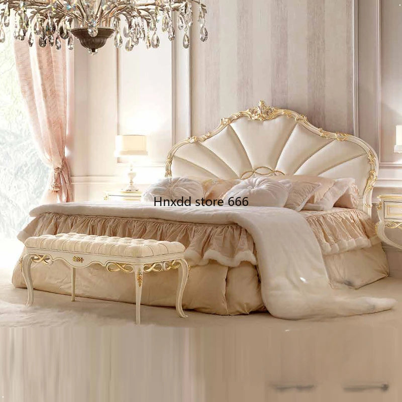 Double bed, European style large luxury wedding, French style small luxury 1.8 meters, solid wood white fabric 2 meters