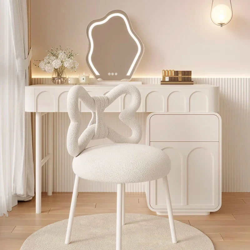 Special Offer Dressing Bench - INS Cream Girl's Bedroom Stool, Round Seat with Backrest Cute Metal Support, Iron Art Nail Chair