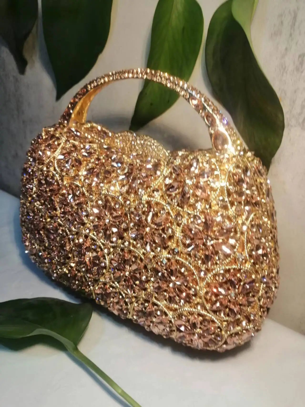 XIYUAN Women Rhinestones Top Handle Handbags Stones Evening bag Minaudiere Wedding Clutch Bridal Tote Ladies Metal Chain Handbag