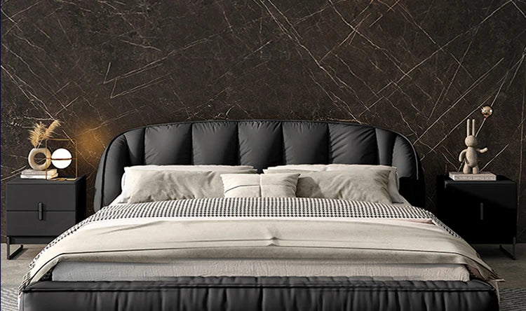 Minimalist leather bed,  modern master bedroom double  1.8-meter light luxury high-end design,