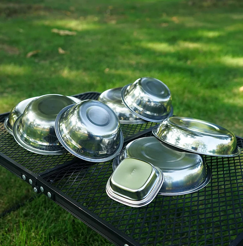 Outdoor 17/22Pcs Picnic Camping Stainless Steel Dinner Dish Plate Set Durable Tableware Salad Bowl Food Container Travel