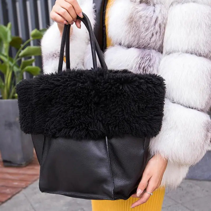 2024 Luxury Brand Women's Bag, Fashionable New And High-quality Fur Bucket Tote Bag, Famous Designer Leather Handbag For Women