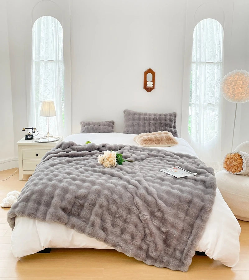 Faux Fur soft Throw Blanket warm winter Plush Bedspread on the bed plaid sofa cover Gradient blankets for living room bedroom