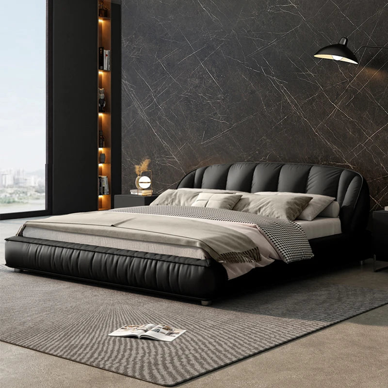 Minimalist leather bed,  modern master bedroom double  1.8-meter light luxury high-end design,