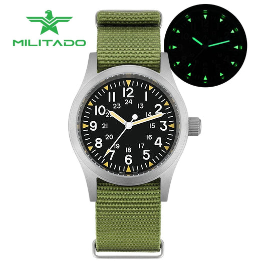 RDUNAE RA03 34.5mm Retro Military Watch 316L Stainless Steel K1 Mineral Glass Luminous Quartz Militado ML05 38mm Homage Watch