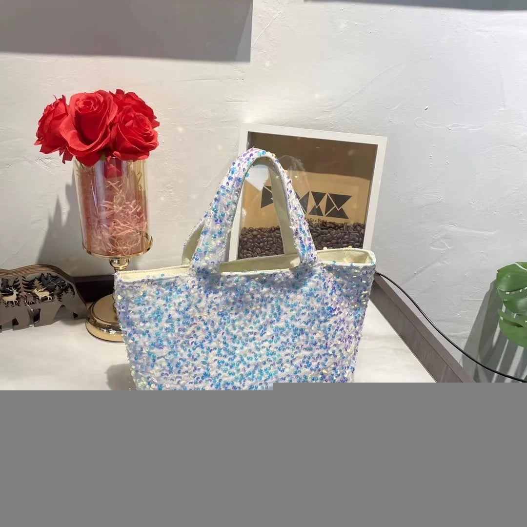 Fashion Modern Silver Bling Sequins Designer Bags Luxury Portable Armpit Large Capacity Tote Womens Bag Shopping Purse