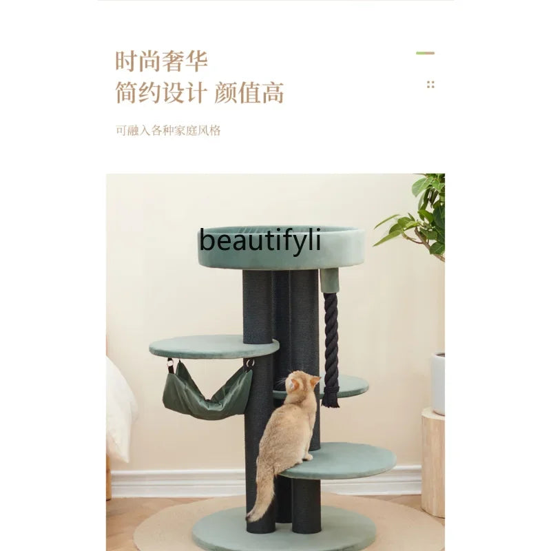 Large Luxury Cat Climbing Frame Nest Cat Tree Integrated Climber Villa Solid Wood Scratching Post Hammock Pet Toy